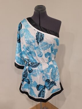 Studio Y Blue Butterfly One-Shoulder Tunic